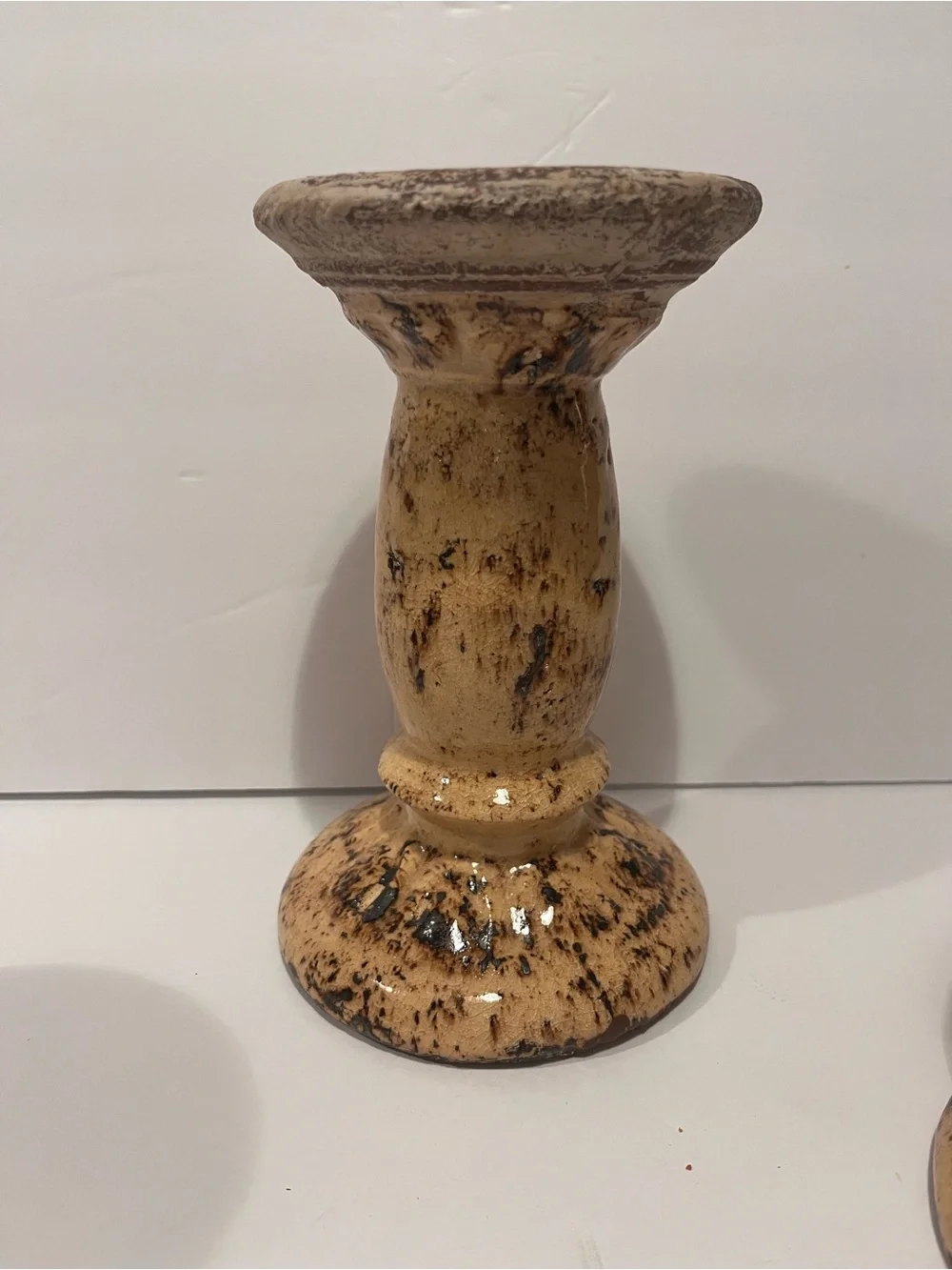Vintage French Glazed Terracotta Pillar Candleholders Set of 3 Rare